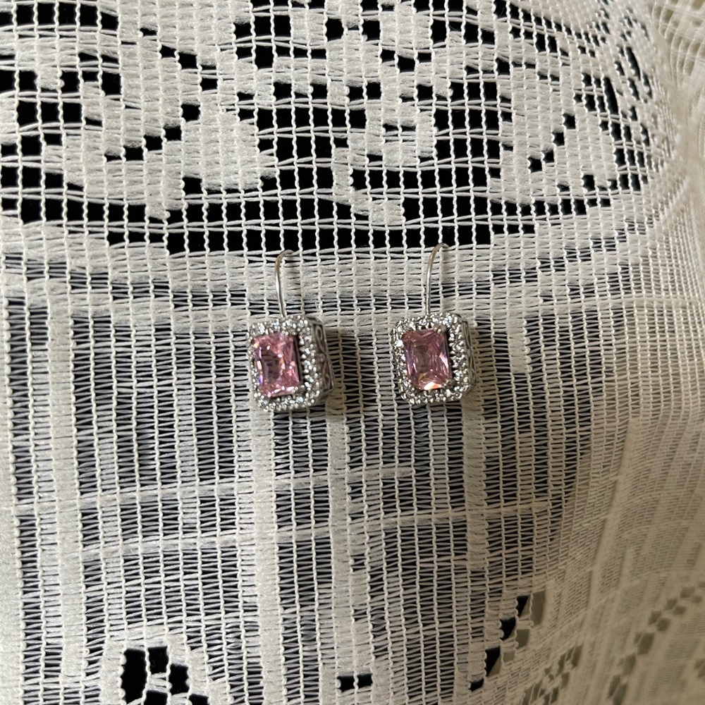 Pink and Silver-tone Dangle Earrings